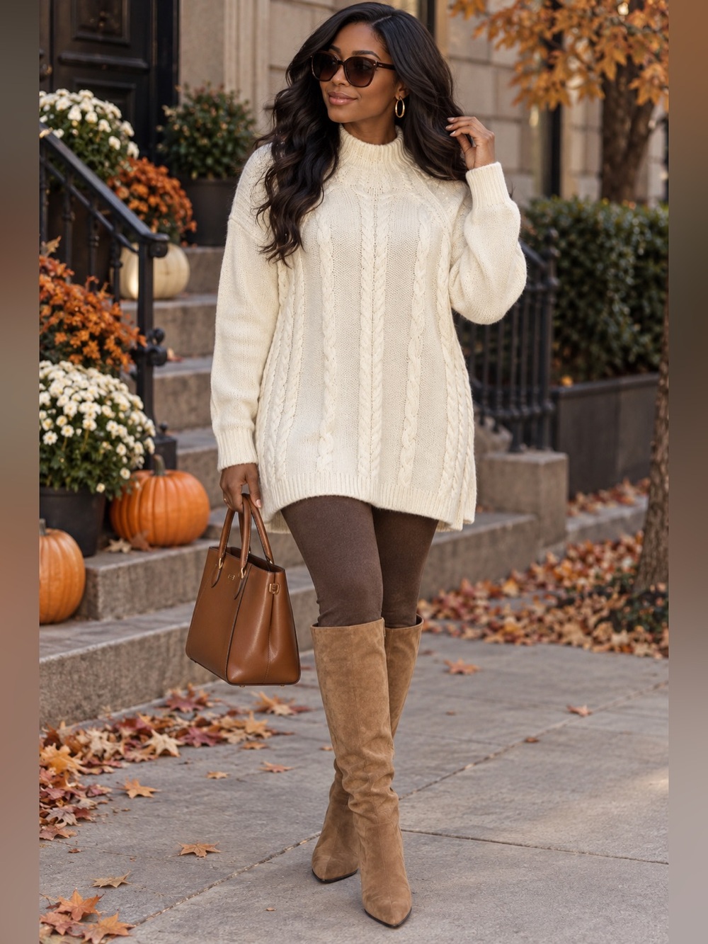 ELLE Women’s Cream Cable Knit Raglan Sweater Tunic Size Small